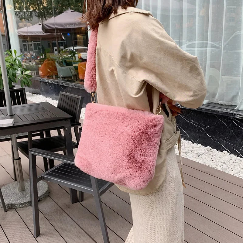 Faux Fur Shoulder Bag, Plush Hobo Handbag with Soft Textured Finish, Cozy Winter Purse for Casual Outings, Travel & Everyday Use