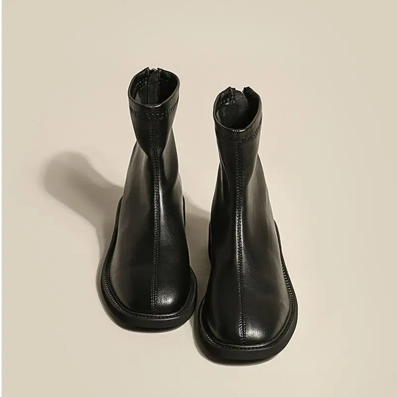 Minimalist Ankle Boots | Square Toe Chelsea Boots | Low Heel Zip Up Boots for Everyday Wear