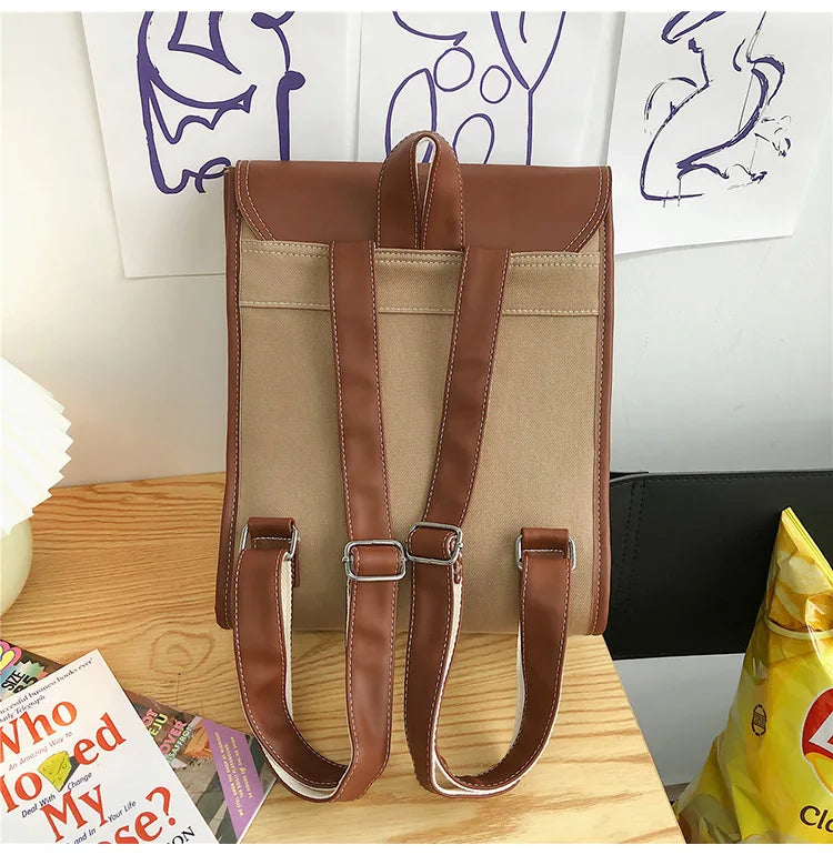 Vintage Satchel Backpack, Structured Leather-Look School Bag, Mini Flap Backpack with Adjustable Straps & Buckle Details for College & Travel