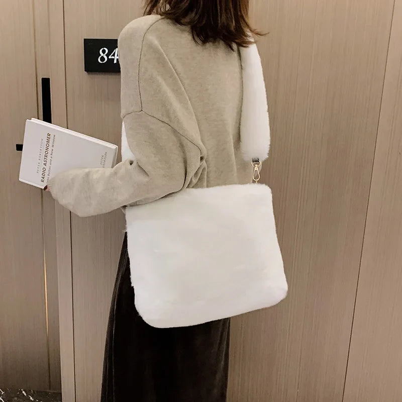 Faux Fur Shoulder Bag, Plush Hobo Handbag with Soft Textured Finish, Cozy Winter Purse for Casual Outings, Travel & Everyday Use