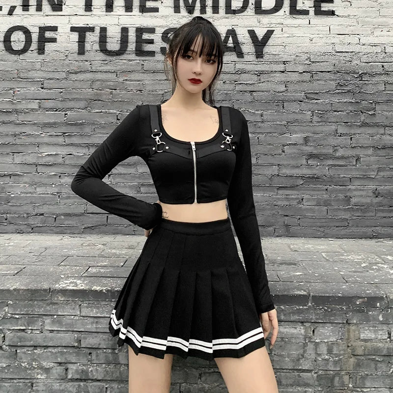 High Waisted Pleated Mini Skirt Tennis Skirt A Line Flared Skater Skirt Contrast Stripe Preppy Y2K School Style