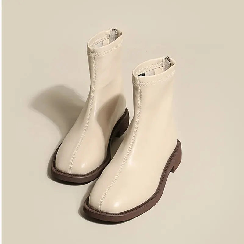 Minimalist Ankle Boots | Square Toe Chelsea Boots | Low Heel Zip Up Boots for Everyday Wear