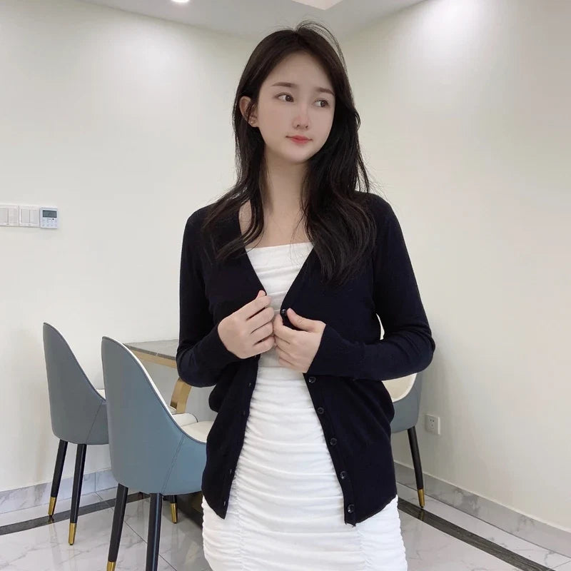 Slim Fit Knit Cardigan, Open Front Long Sleeve Sweater Jacket, Lightweight Layering Cardigan for Casual Everyday Wear