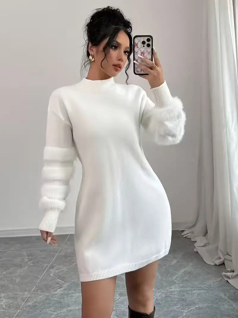 Turtleneck Mini Dress – Long Sleeve Sweater Dress with Relaxed A-Line Silhouette, Soft Knit Fabric and Minimalist Fall Style