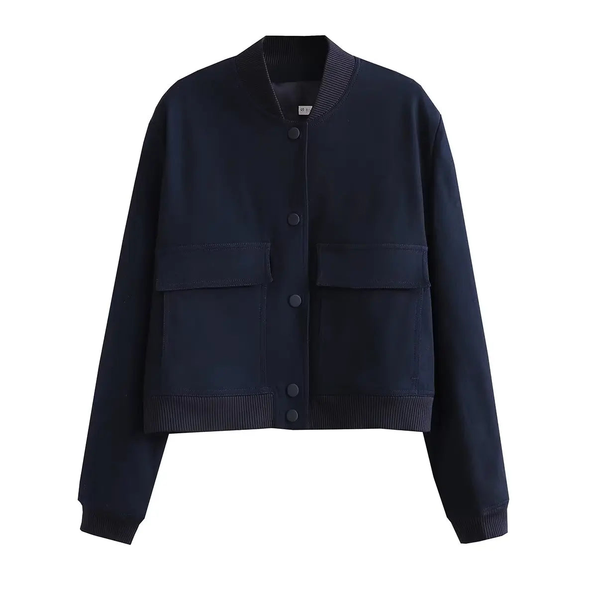 Women's Cropped Bomber Jacket, Minimalist Stand Collar Utility Jacket, Long Sleeve Casual Lightweight Outerwear