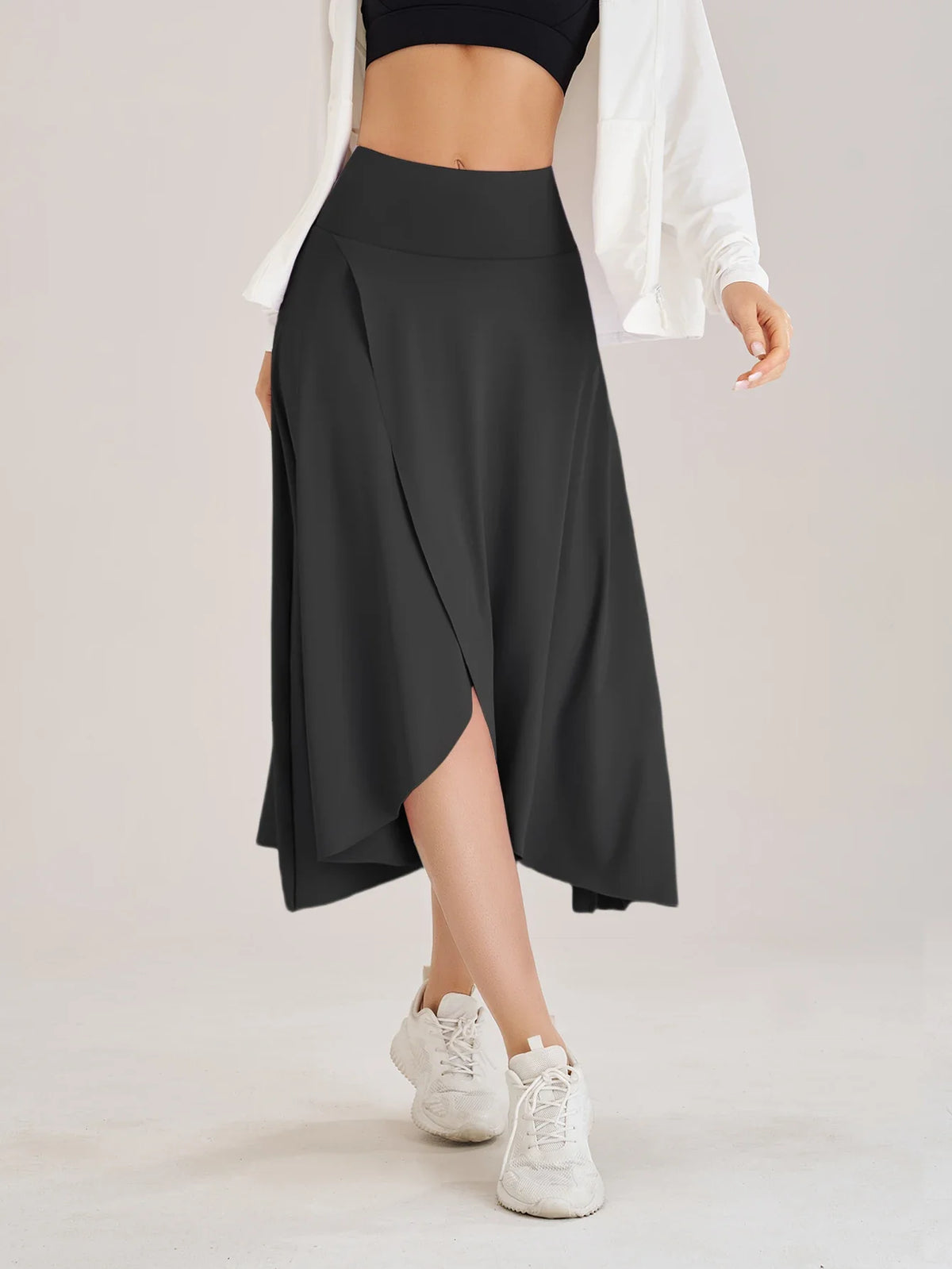 High Waisted Asymmetrical Midi Skirt Side Slit Wrap Style Long Skirt A Line Casual Streetwear Party Bottomwear