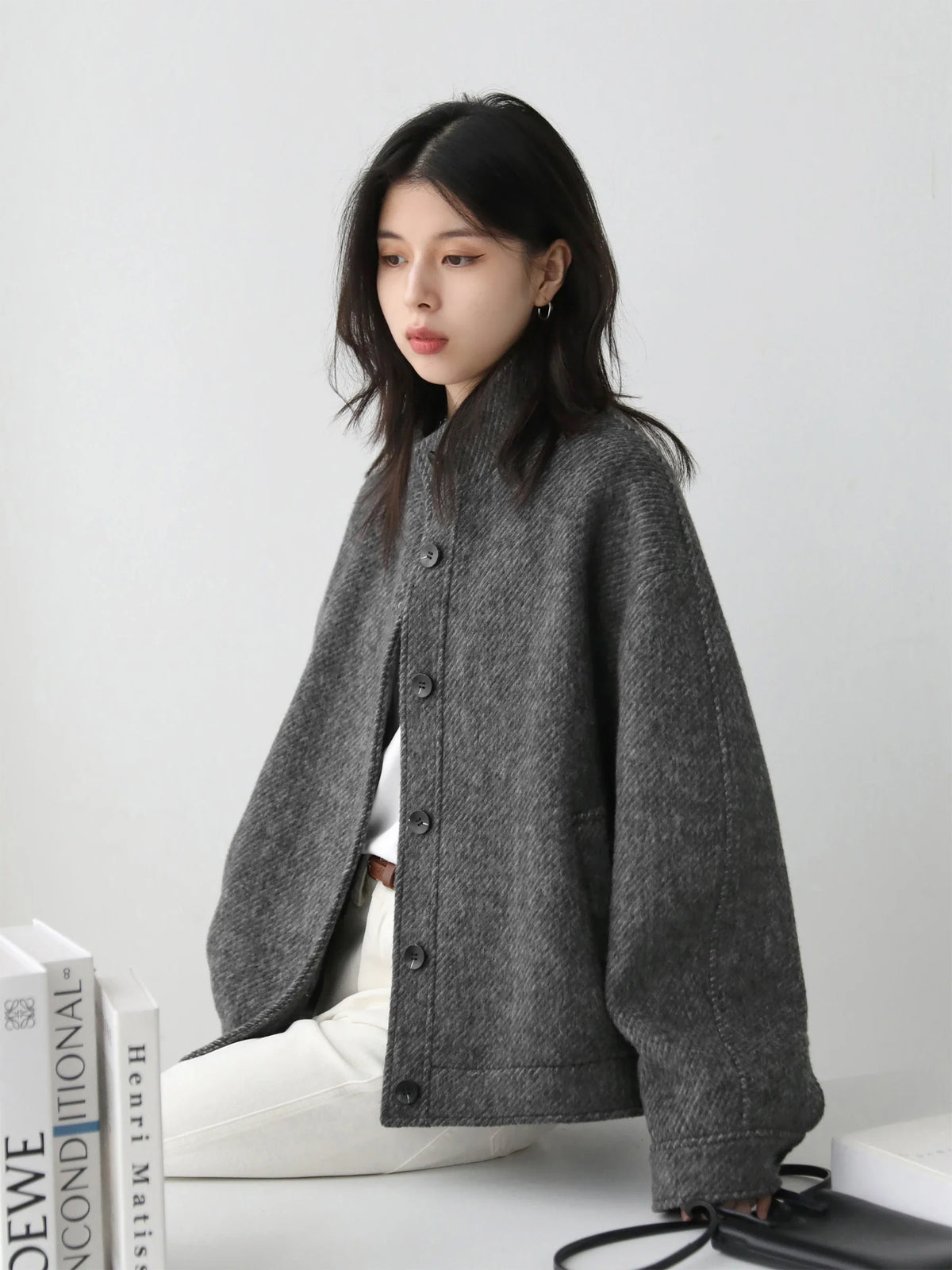 Oversized Button-Up Knit Jacket, Relaxed Fit Cardigan Coat with Balloon Sleeves, Textured Casual Fall Winter Outerwear