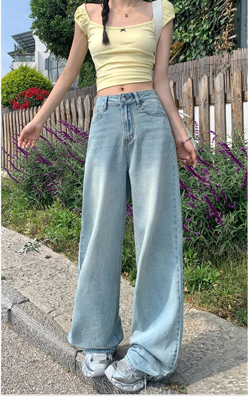 High Waisted Wide Leg Jeans Baggy Loose Fit Denim Pants Relaxed Full Length Vintage Streetwear Casual Trousers