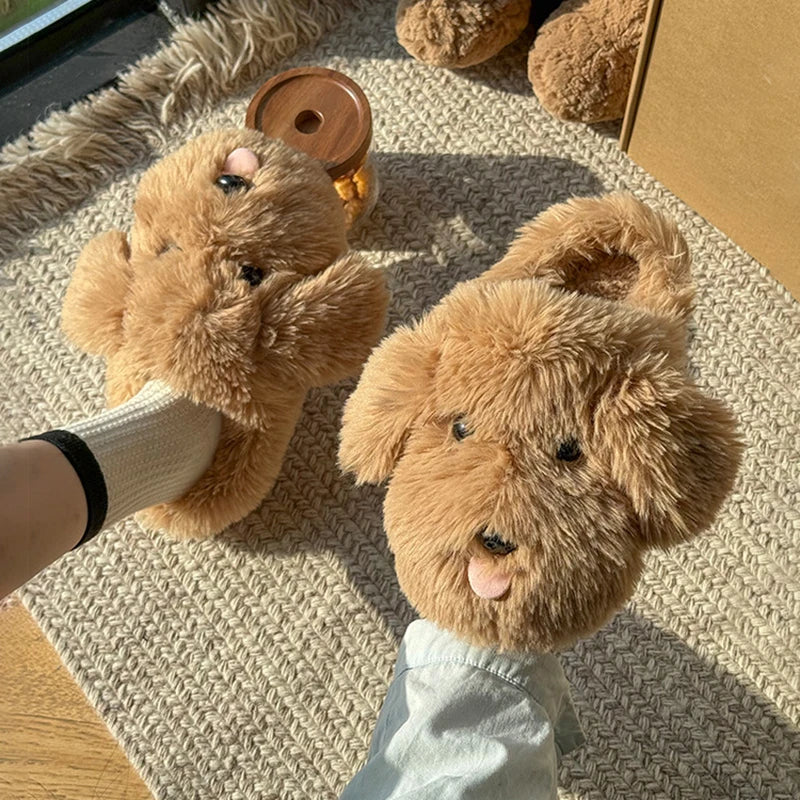 Plush Bear Slippers | Cute Fuzzy House Slippers | Cozy Animal Slip-On Shoes