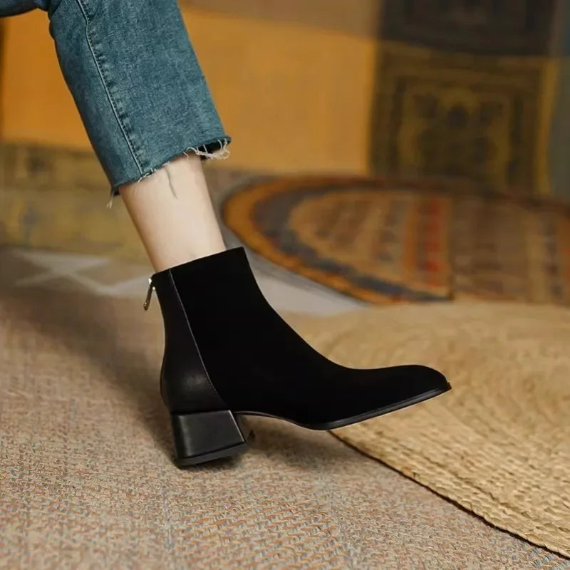 Pointed Toe Chelsea Ankle Boots | Low Block Heel Booties | Minimalist Slip-On Dress Shoes