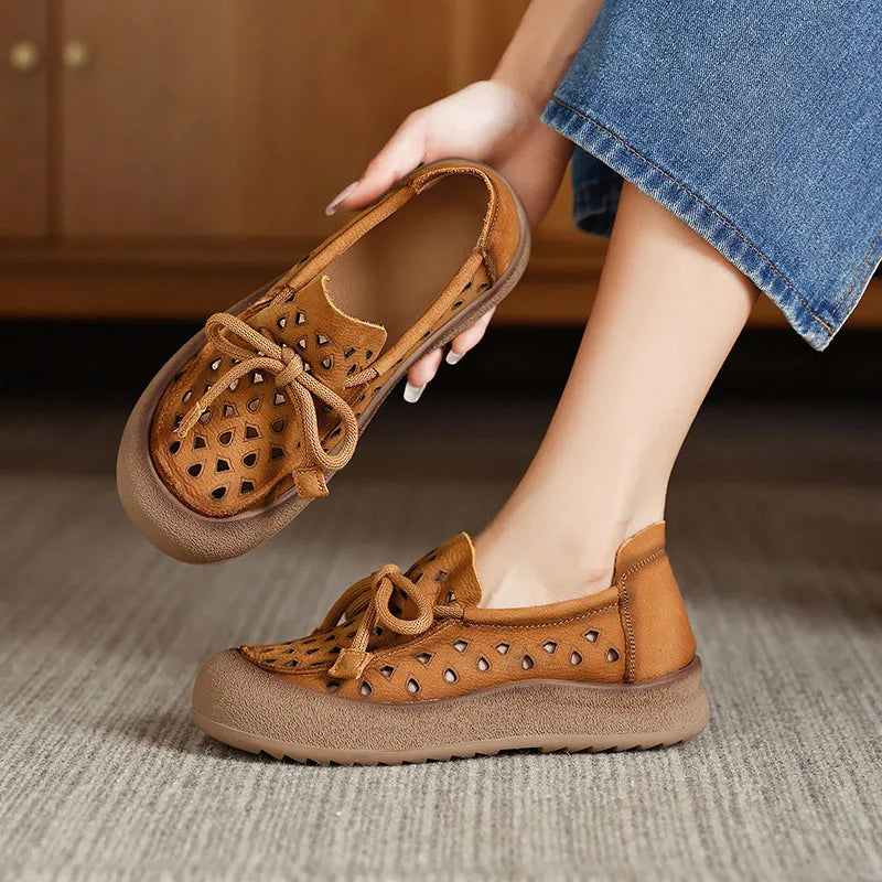 Perforated Lace Up Flats | Closed Toe Casual Shoes | Comfortable Lightweight Walking Shoes