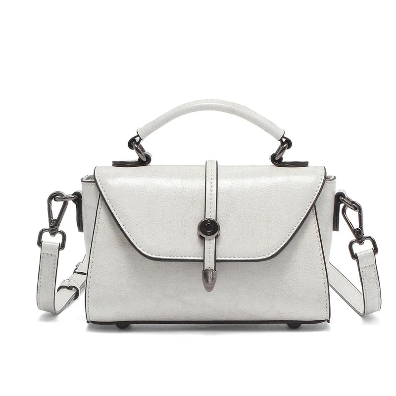 Women's Top Handle Handbag, Elegant Leather Crossbody Shoulder Bag, Structured Satchel Purse with Flap Closure & Adjustable Strap