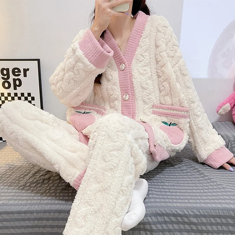 Chunky Knit Cardigan & Wide Leg Lounge Pants Co-Ord Set | Button Front Two Piece Pajama Outfit | Cozy Winter Loungewear Matching Set
