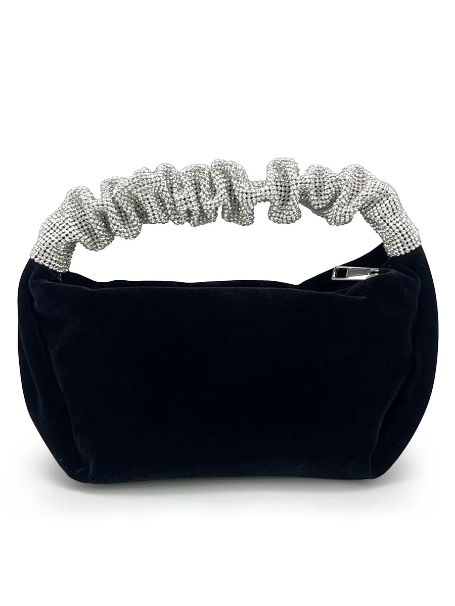 Mini Baguette Handbag, Ruched Handle Shoulder Purse, Elegant Velvet-Look Clutch Bag for Parties, Dates, Evening Outings & Everyday Style
