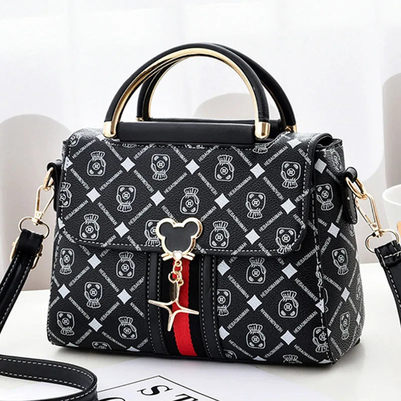 Monogram Satchel Handbag, Structured Top Handle Shoulder Purse with Decorative Flap, Adjustable Crossbody Strap & Spacious Interior