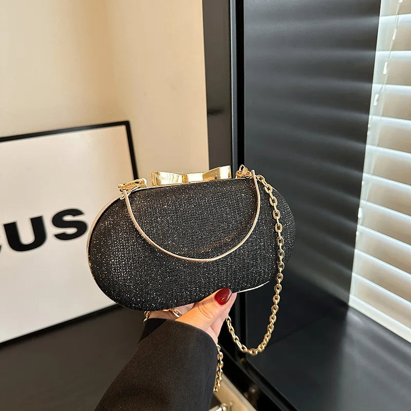 Crystal Embellished Clutch Bag, Glamorous Evening Handbag with Gold-Tone Frame, Chain Strap & Top Handle for Weddings, Parties & Formal Events