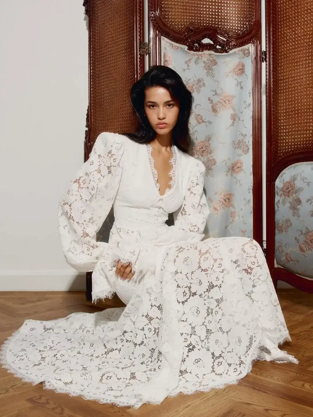 Lace Detail Long Sleeve Top & Flared Maxi Skirt Co-Ord Set | Elegant Two Piece Outfit | Romantic Wedding & Occasion Wear