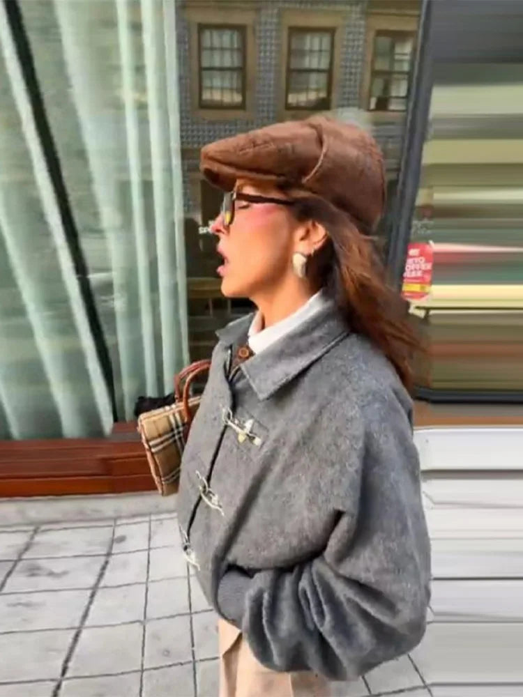 Oversized Knit Cape Jacket with Toggle Closures, Shawl Collar Cardigan Coat, Relaxed Casual Fall Outerwear