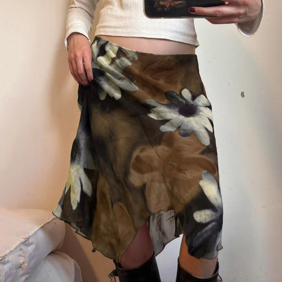 High Waisted Floral Midi Skirt Asymmetrical A Line Skirt Draped Wrap Style Irregular Hem Elegant Casual Party Wear