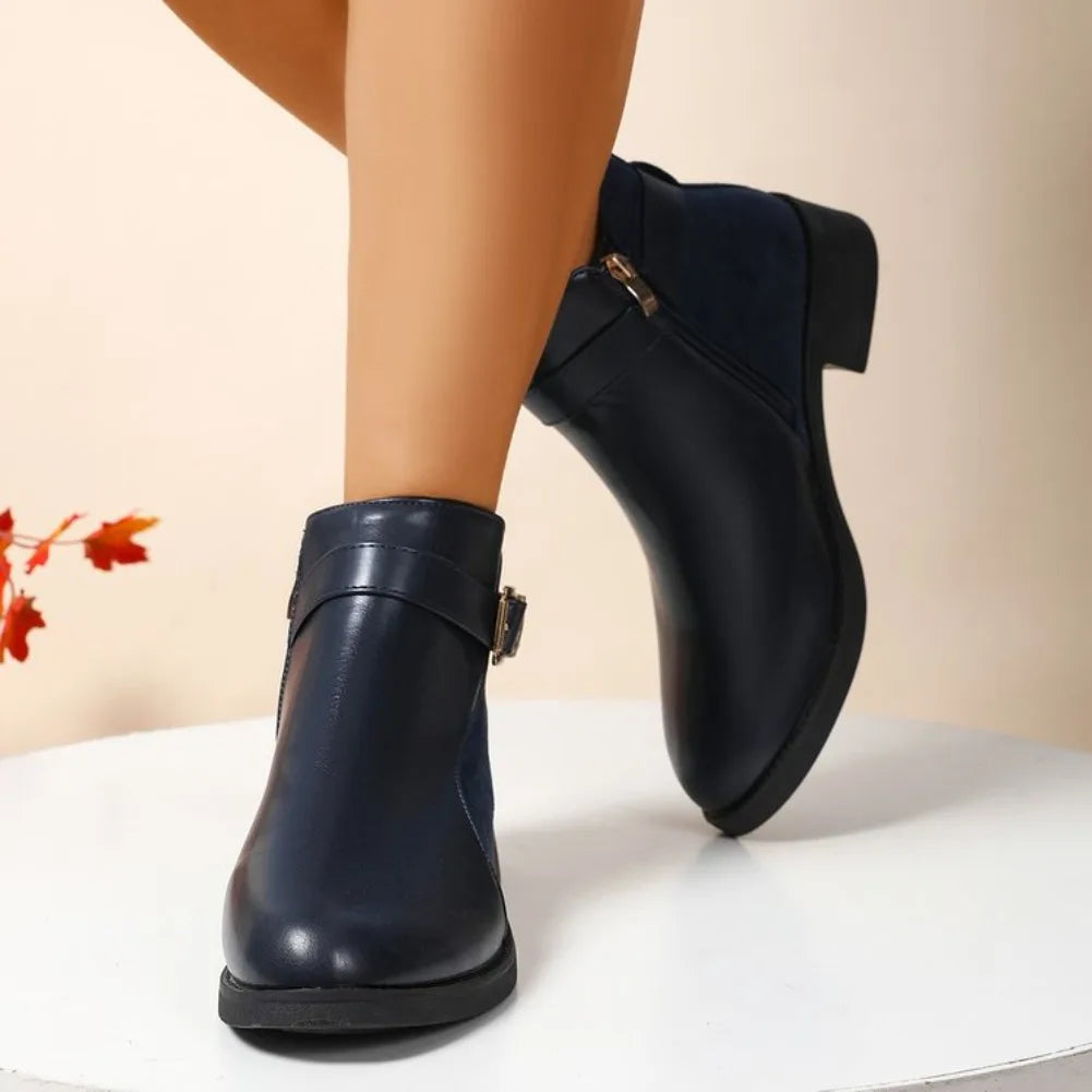 Buckle Ankle Boots | Low Block Heel Zip-Up Booties | Classic Casual Winter Boots