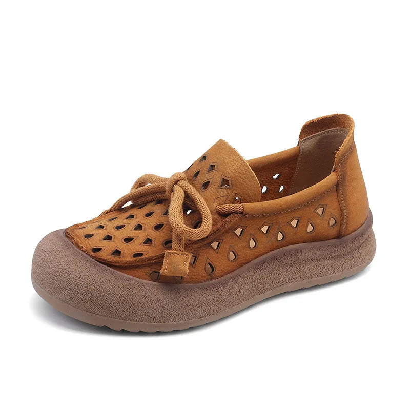 Perforated Lace Up Flats | Closed Toe Casual Shoes | Comfortable Lightweight Walking Shoes