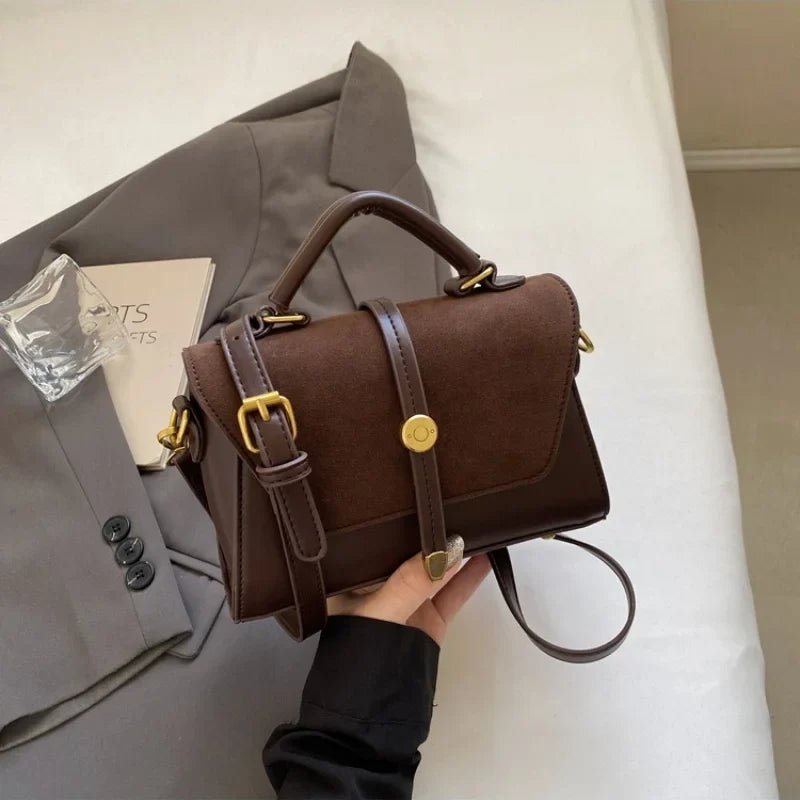 Women's Structured Handbag, Elegant Suede Leather Shoulder Bag, Top Handle Satchel Purse with Adjustable Crossbody Strap