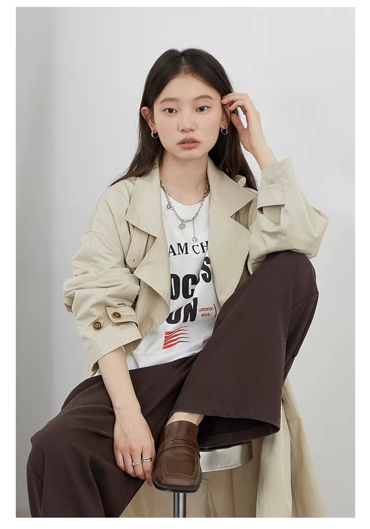 Classic Double-Breasted Trench Coat, Longline Coat with Wide Lapels and Adjustable Cuffs, Elegant Minimalist Transitional Outerwear