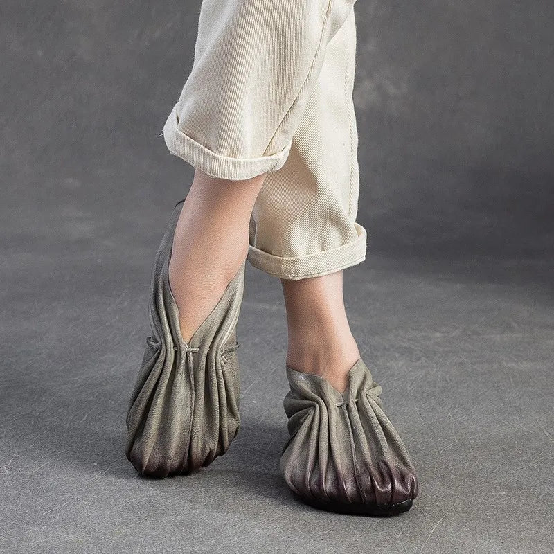 Pleated Ballet Flats | Soft Folded Slip-On Shoes | Round Toe Comfortable Casual Flats