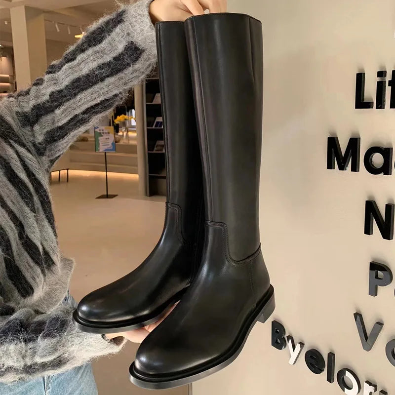 Classic Knee High Boots | Flat Riding Boots | Minimalist Round Toe Tall Boots for Women