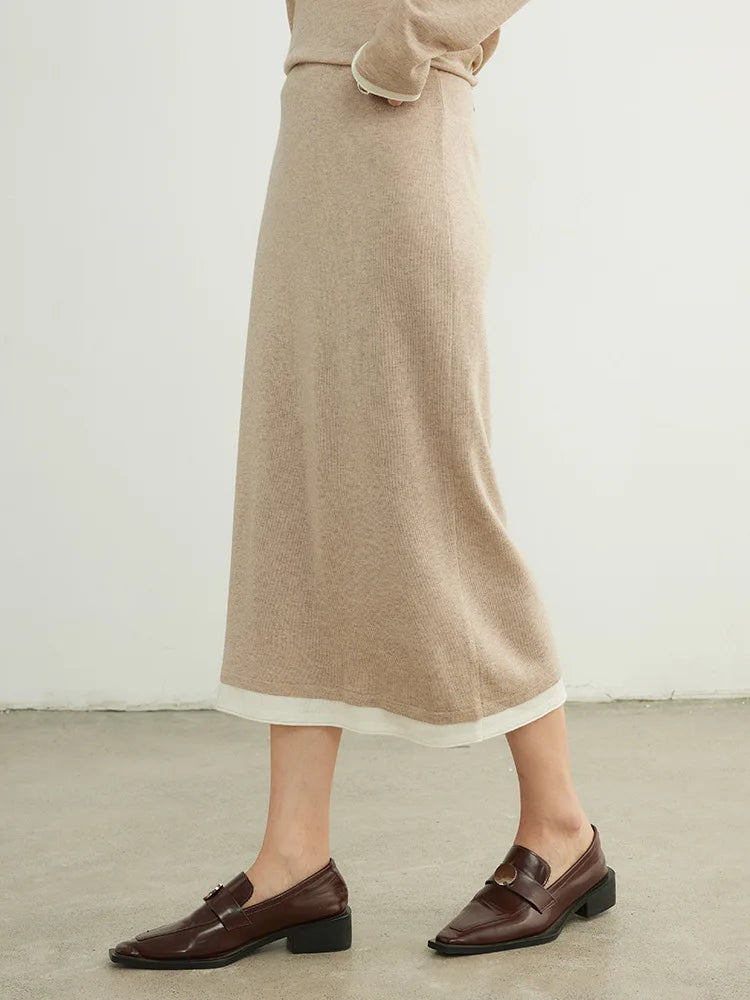 High Waisted Knit Midi Skirt Straight Fit Ribbed Long Skirt Soft Stretch Minimalist Casual Office Winter Bottomwear