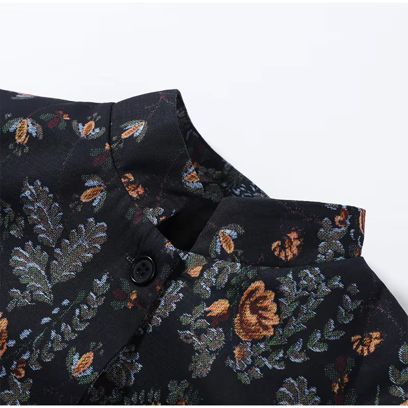 Floral Print Zip-Up Jacket, Stand Collar Lightweight Jacket with Long Sleeves and Vintage Botanical Pattern, Chic Casual Outerwear