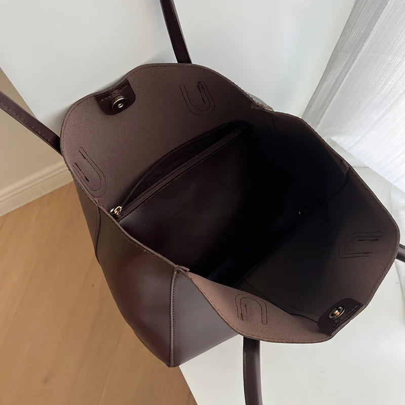 Women's Large Leather Tote Bag, Minimalist Shoulder Handbag, Elegant Work Tote Purse for Office, Travel, Shopping & Everyday Use