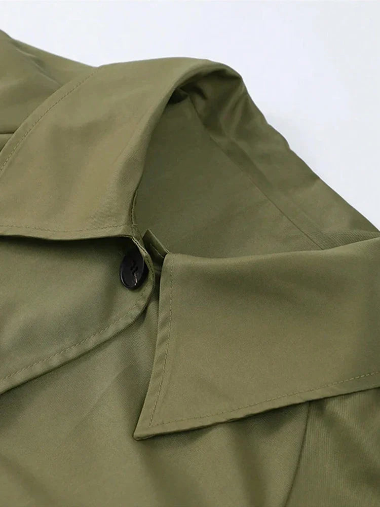 Long Belted Trench Coat with Plaid Lining, Classic Lapel Overcoat, Double-Breasted Longline Jacket for Fall