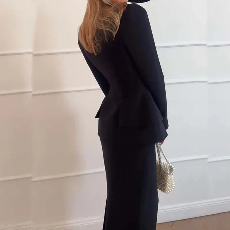 Double-Breasted Blazer & Tailored Trousers Co-Ord Set | Structured Long Sleeve Suit Outfit | Elegant Office & Formal Two Piece Set