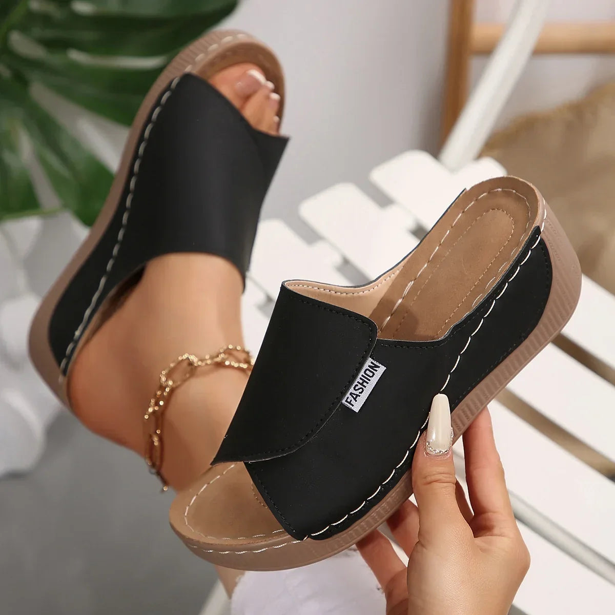 Platform orthopaedic Slide Sandals | Double Strap Wedge Slippers | Comfortable Casual Summer Shoes