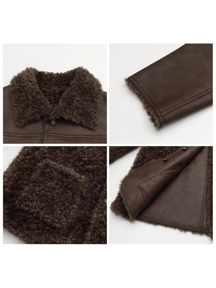 Reversible Faux Shearling Jacket, Double-Sided Coat with Button Front and Plush Teddy Fleece, Cozy Winter Outerwear