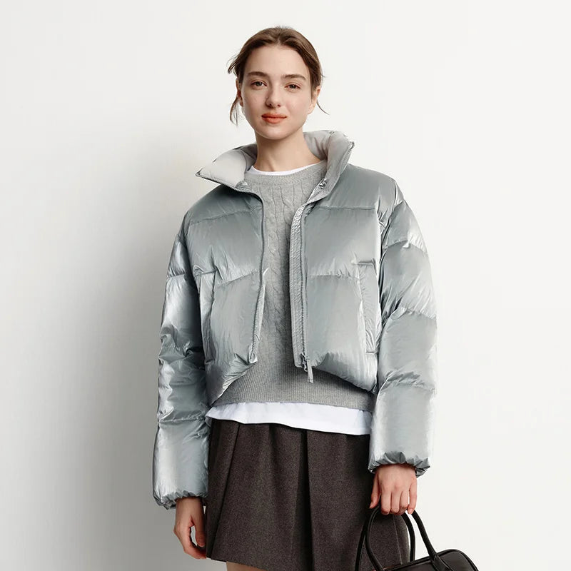 Cropped Puffer Jacket, Hooded Quilted Jacket with Snap Front and Relaxed Fit, Lightweight Casual Winter Outerwear