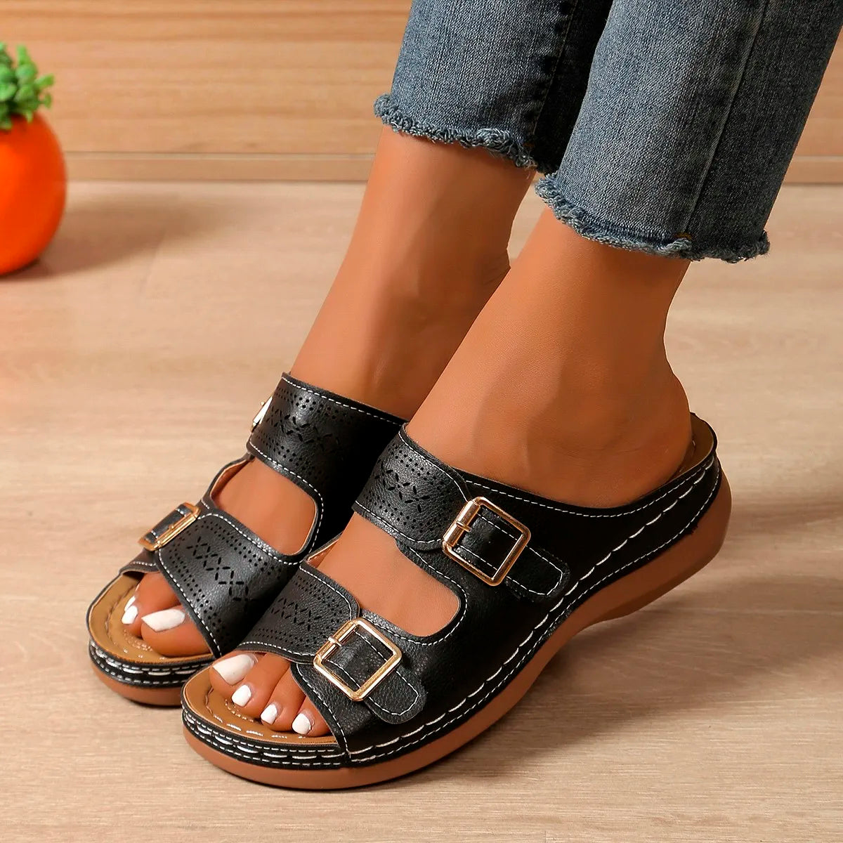 Comfortable orthopaedic Wedge Sandals | Double Buckle Open Toe Sandals | Casual Platform Summer Shoes