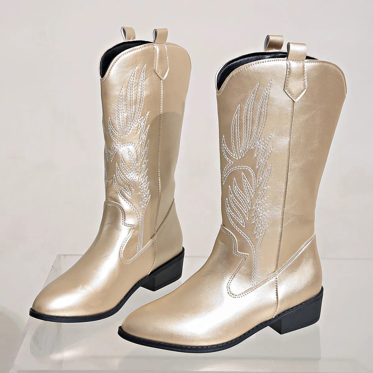 Western Cowboy Boots | Embroidered Knee High Boots | Pointed Toe Riding Boots with Block Heel