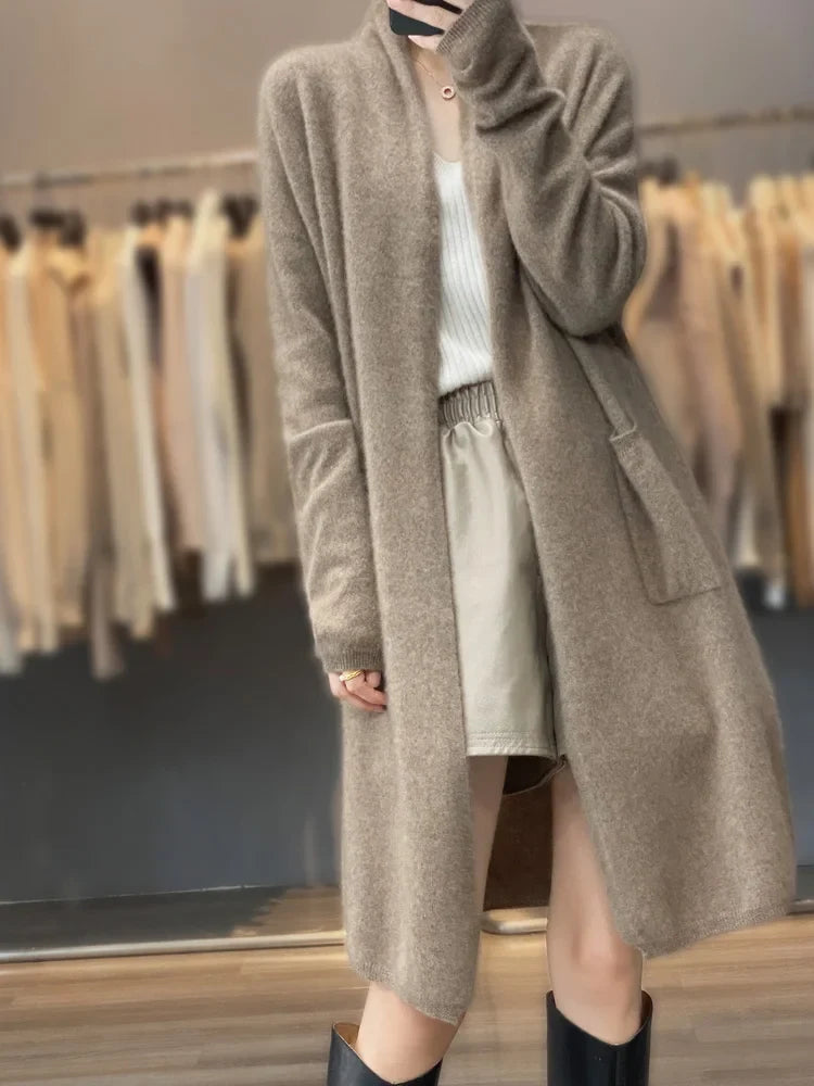 Long Open Front Cardigan Coat, Soft Knit Duster with Front Pockets, Relaxed Fit Cozy Fall Winter Outerwear