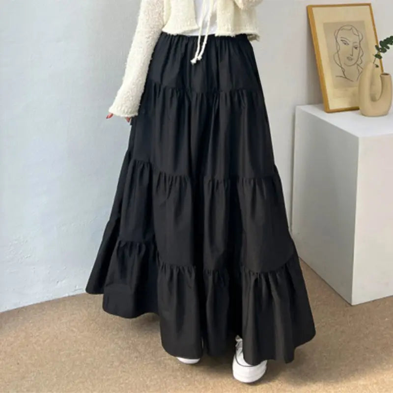High Waisted Tiered Maxi Skirt A Line Long Ruffle Skirt Flowing Full Length Elastic Waist Casual Boho Summer Skirt