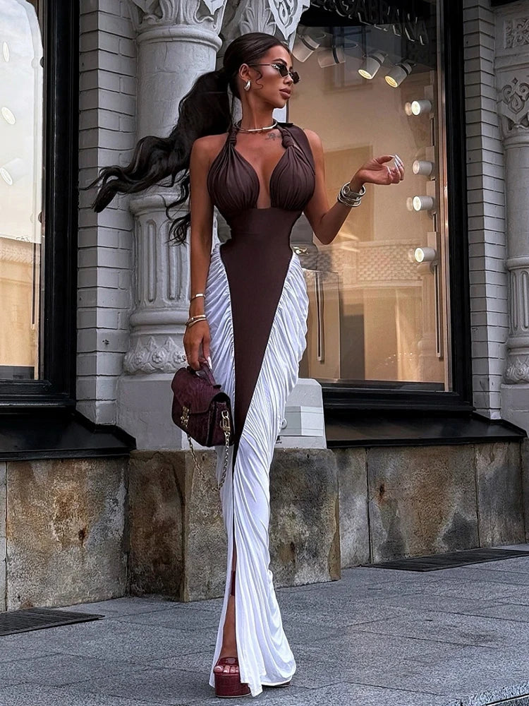 Mermaid Maxi Dress – Plunge Neck Bodycon Gown with Draped Waist, Corset-Inspired Bodice and Flared Floor-Length Skirt for Formal Events