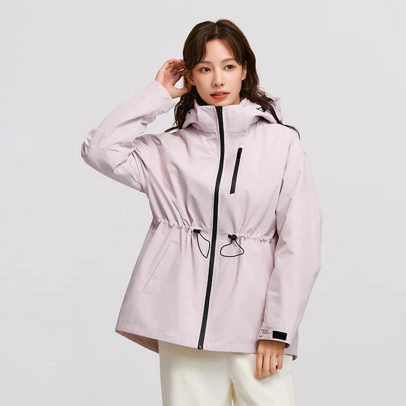 Hooded Cinched Waist Jacket, Lightweight Zip-Up Windbreaker with Adjustable Drawstring Waist and Utility Pockets, Casual Outdoor Outerwear