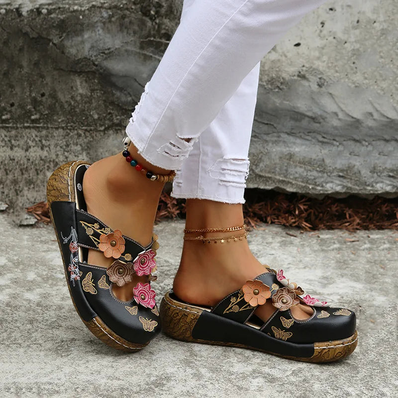 Floral Platform Sandals | Espadrille Wedge Slip-On Heels | Ankle Strap Summer Shoes