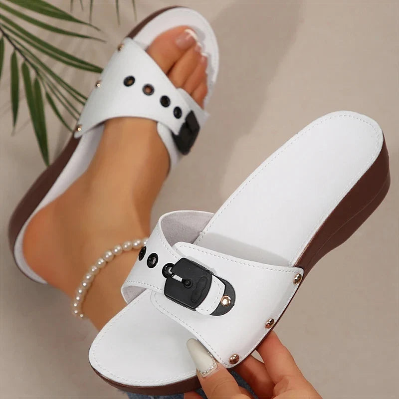 Buckle Slide Sandals | Comfortable Flat Slip-On Sandals | Casual Open Toe Summer Shoes
