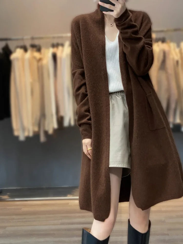 Long Open Front Cardigan Coat, Soft Knit Duster with Front Pockets, Relaxed Fit Cozy Fall Winter Outerwear