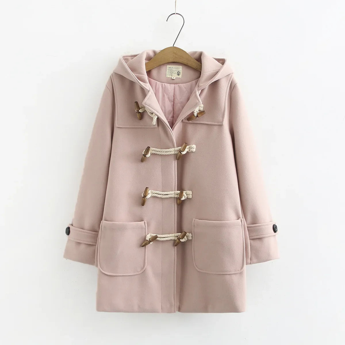 Classic Hooded Duffle Coat, Toggle Button Wool Jacket with Adjustable Cuffs and Front Pockets, Elegant Winter Outerwear