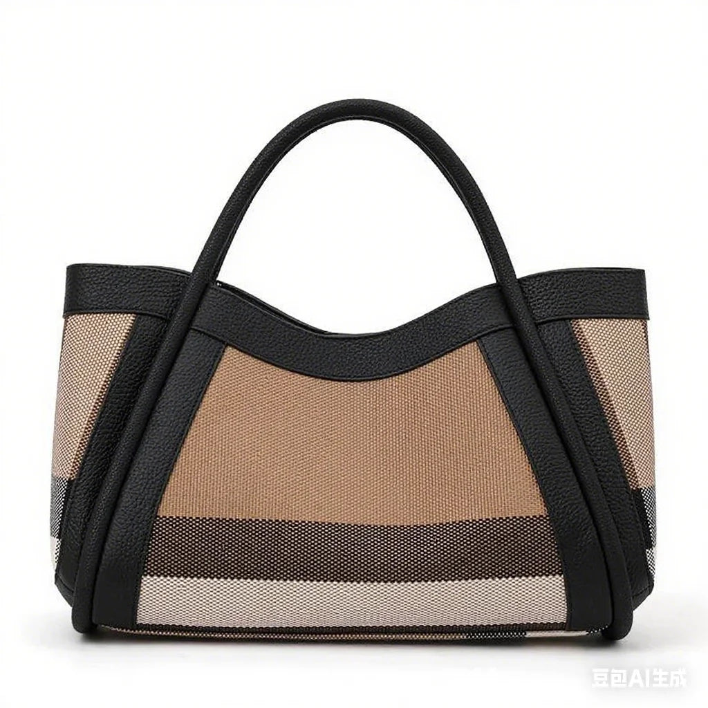 Plaid Tote Handbag, Structured Shoulder Carryall with Double Top Handles & Adjustable Strap, Spacious Work Purse for Travel, Shopping & Everyday Use