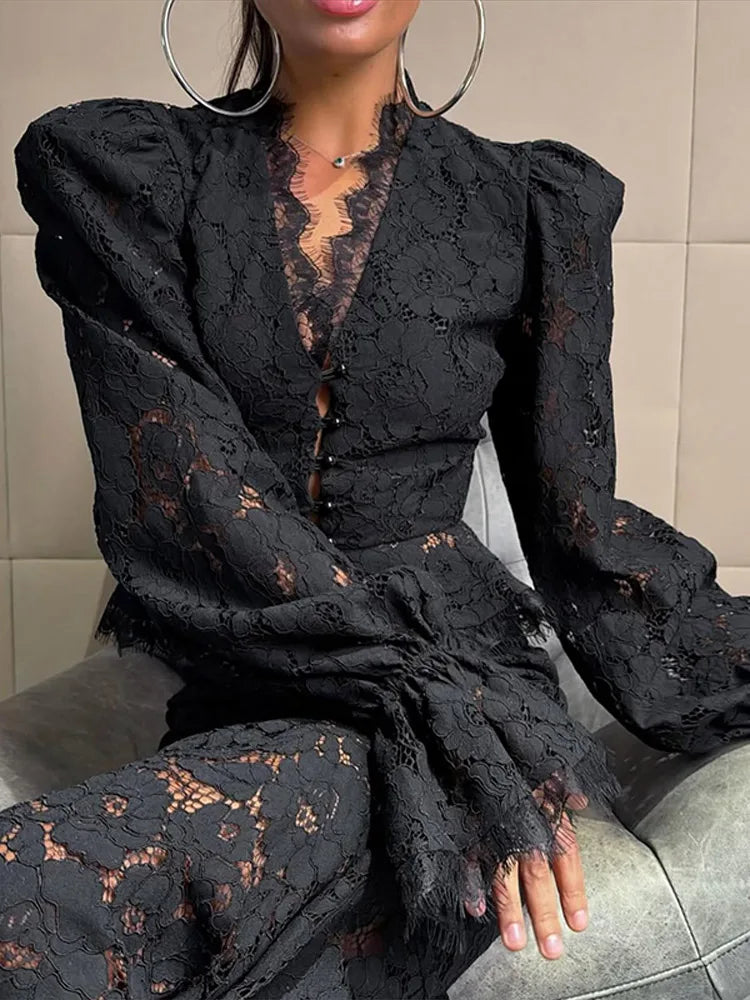 Lace Detail Long Sleeve Top & Flared Maxi Skirt Co-Ord Set | Elegant Two Piece Outfit | Romantic Wedding & Occasion Wear