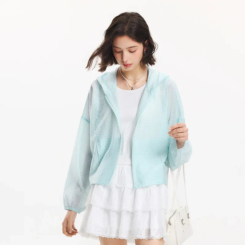 Lightweight Zip-Up Jacket, Sheer Hooded Windbreaker with Relaxed Fit and Elastic Cuffs, Casual Spring Summer Outerwear